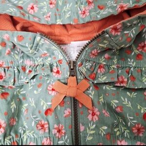 Spring Jacket Little Lass 3T Girls Green Pink Embroidered Flowers Full Zip